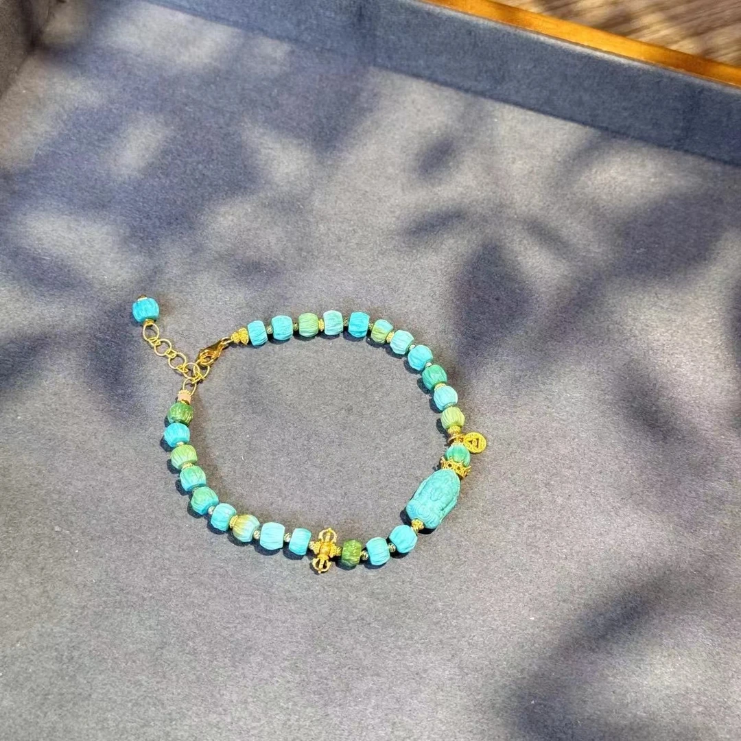 【景润】高货孤品/松石百香籽象神k金单圈手链