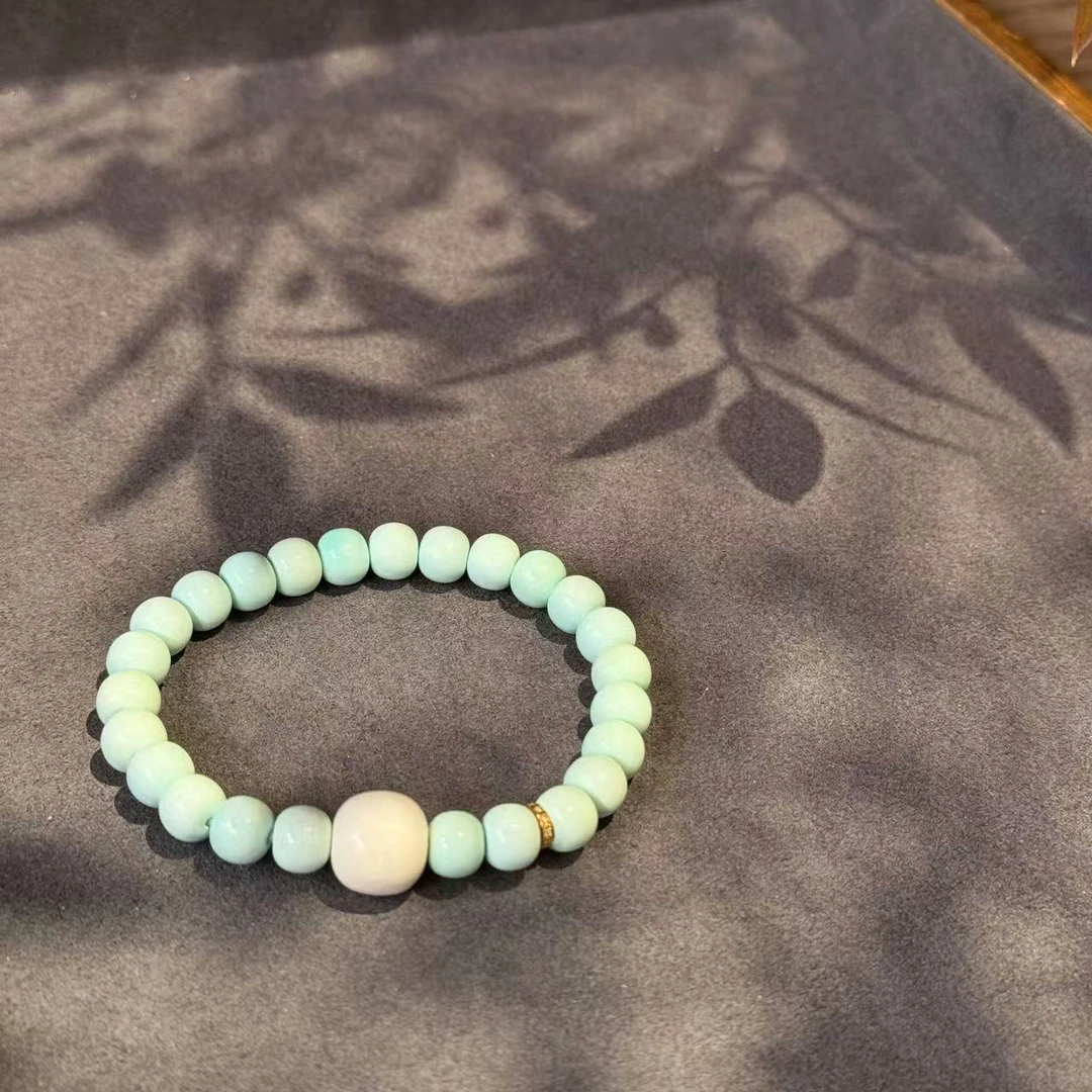 【景润】天然原矿绿松石老型牙牙墩子顶珠单圈手链 多样性发其一