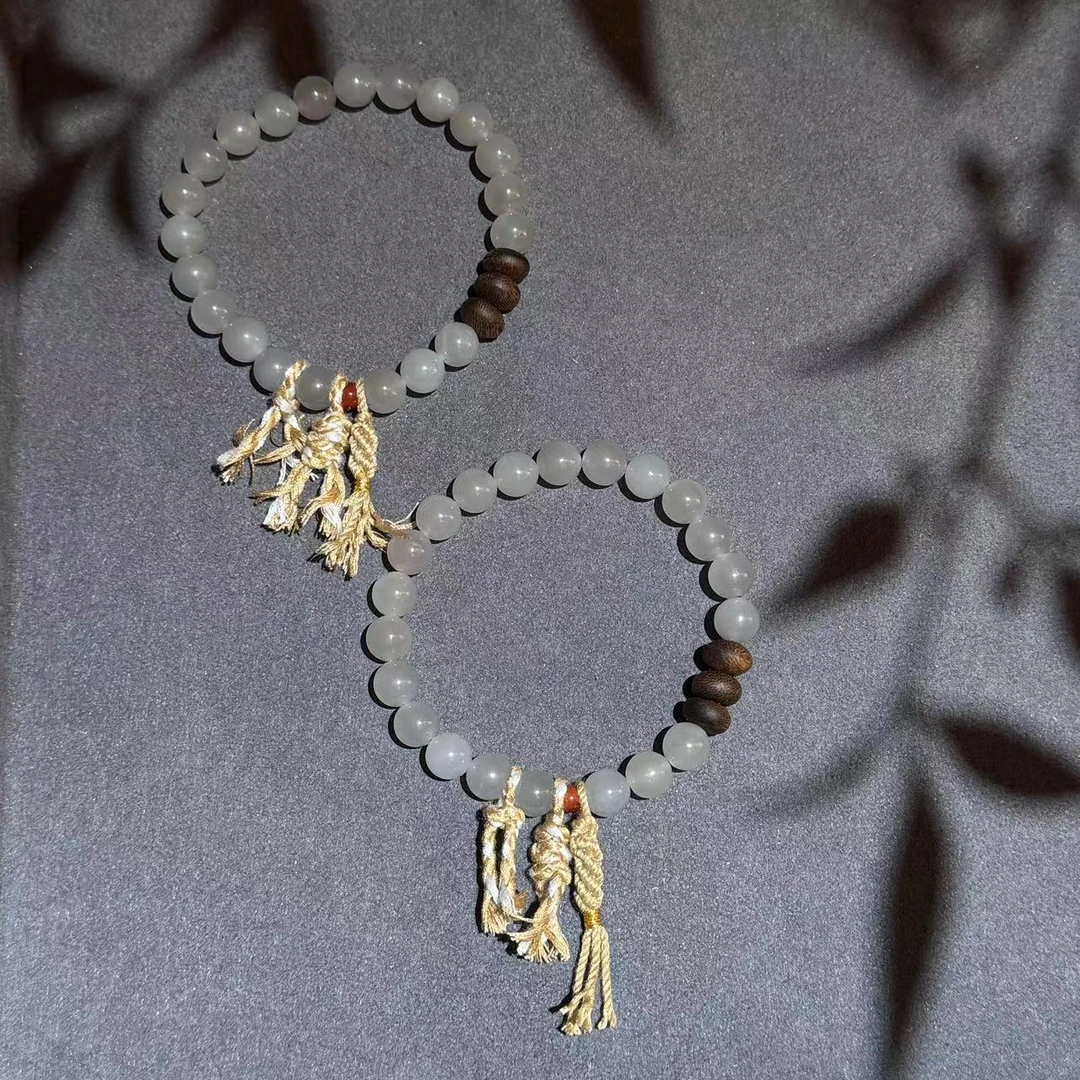 【景润】天然和田玉烟紫单圈手串手工编织流苏 多样性发其一