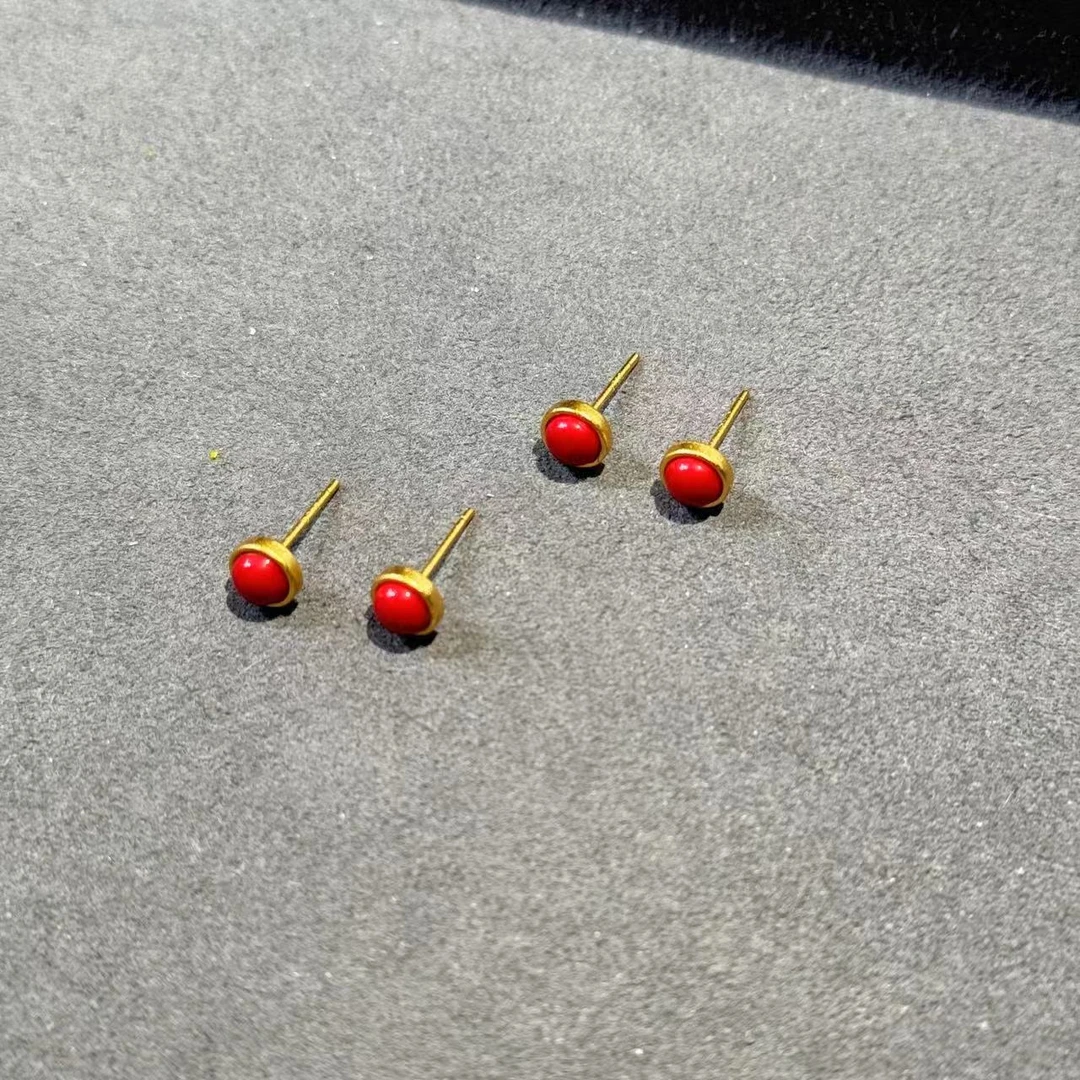 含辰砂工艺品【景润】辰砂小蛋面耳钉 多样性发一对