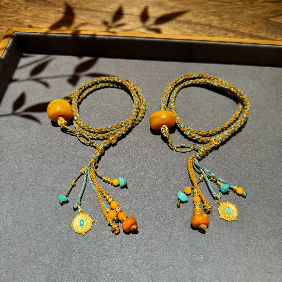 【景润】重工手工编绳琥珀蜜蜡橘皮饼子吊坠 多样性@发其一