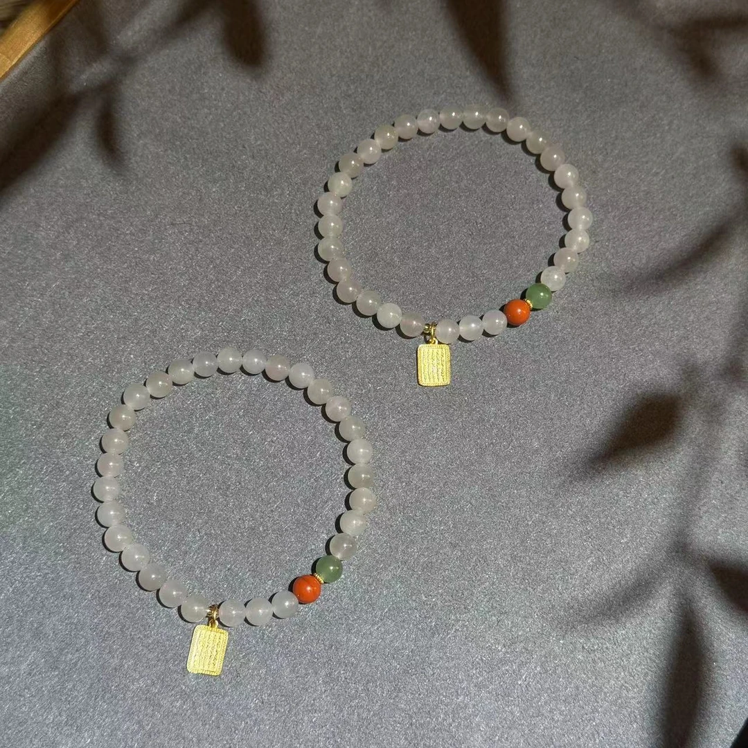 【景润】天然和田玉烟紫单圈手串五条挂件设计手链 多样性发其一