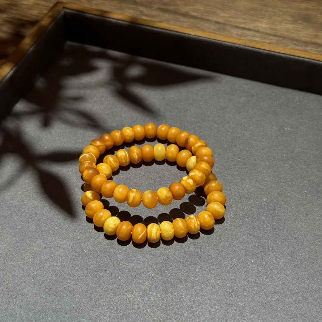 【景润】天然蜜蜡高品藏收橘皮算盘珠蜜蜡单素圈手串 多样性发其一