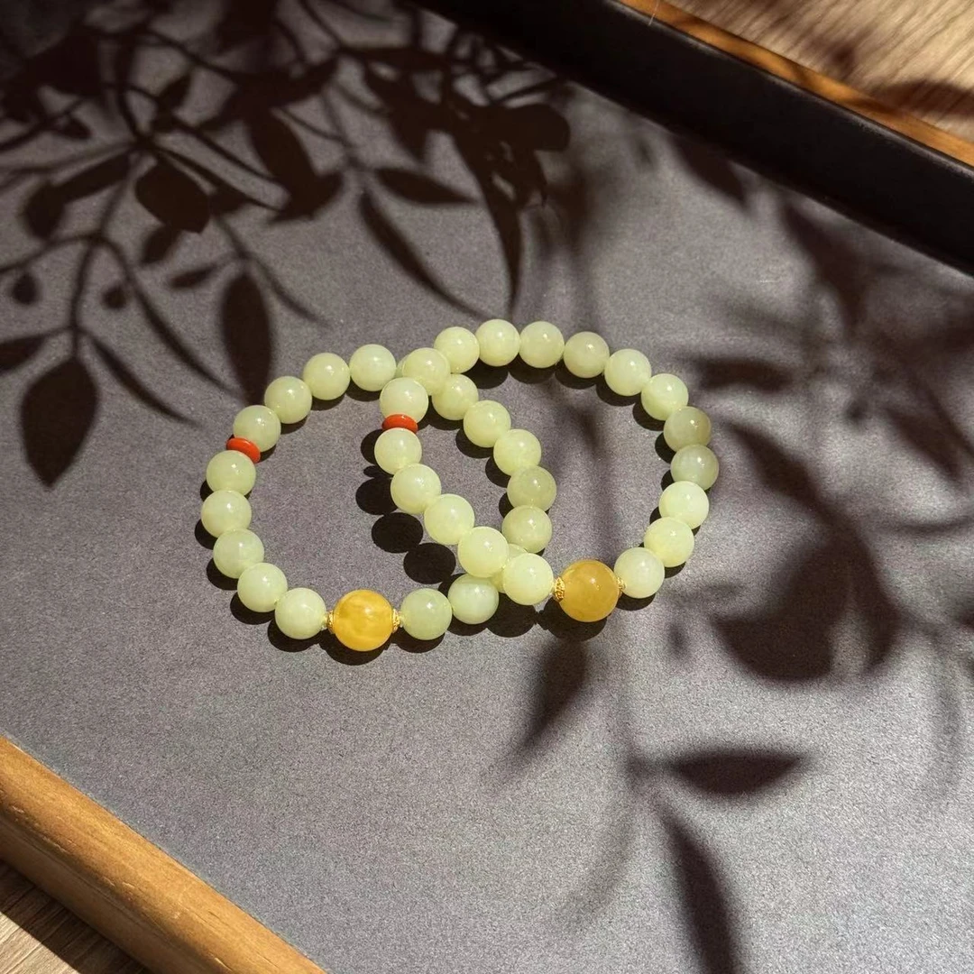 【景润】天然和田玉蜂蜜水单圈手串蜜蜡单珠手链 多样性发其一