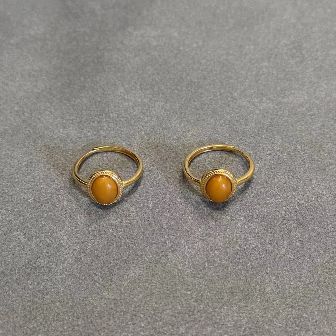 【景润】天然琥珀蜜蜡蛋面戒指 多样性发货@只发一件