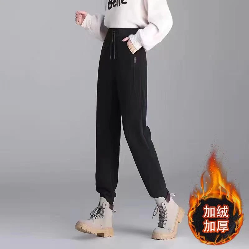 高腰运动裤女秋冬新款加绒加厚卫裤休闲束脚显瘦外穿奥粒绒长裤子