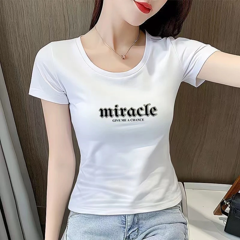 夏季白色短袖T恤女修身打底衫2025年新款正肩百搭棉洋气显瘦体恤