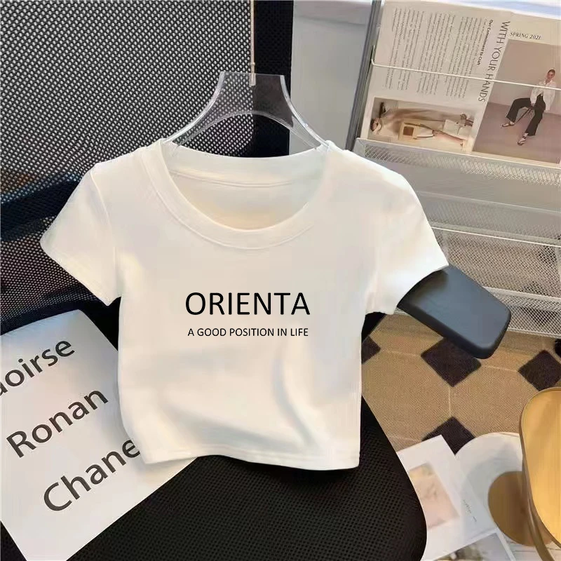 白色短袖t恤女短款修身时尚百搭夏季新款高腰露脐紧身潮流半袖女