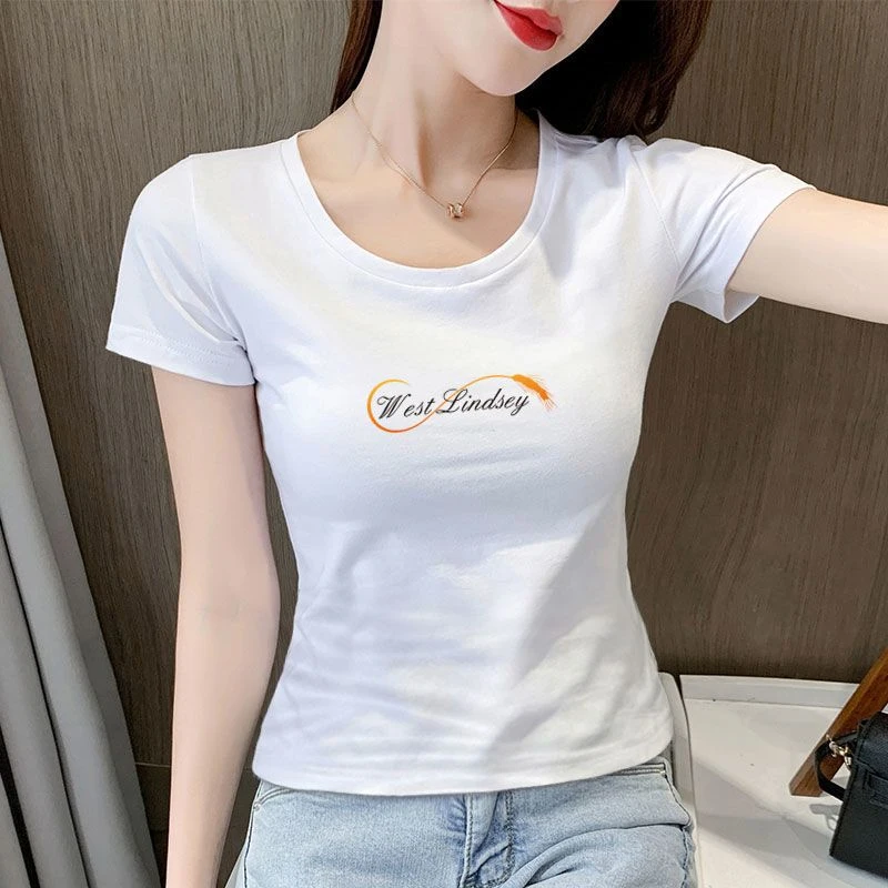 2025年新款白色t恤女短袖修身女士t恤夏季正肩紧身百搭显瘦体恤衫