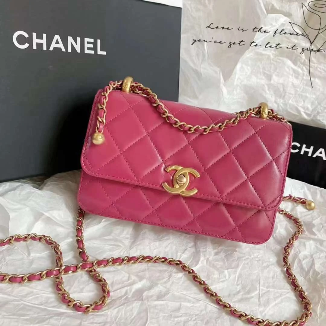 99新 Chanel/香奈儿 蔚蓝/油蜡牛皮 双金珠 19 链条包