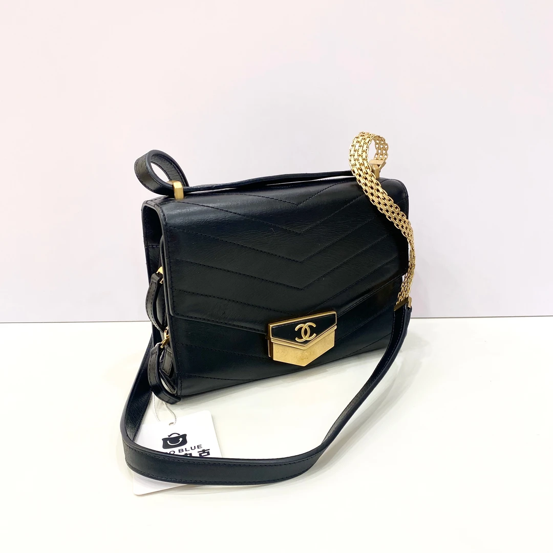 99新 Chanel/香奈儿 7姐福利/黑金 V纹 信封包