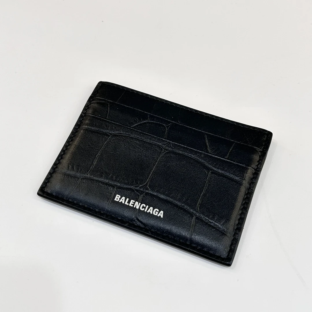 99新 Balenciaga/巴黎世家 蔚蓝/黑色鳄鱼压纹单片式卡包