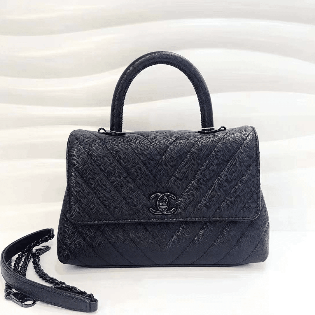 99新 Chanel/香奈儿 蔚蓝/coco handle V纹小号 so black