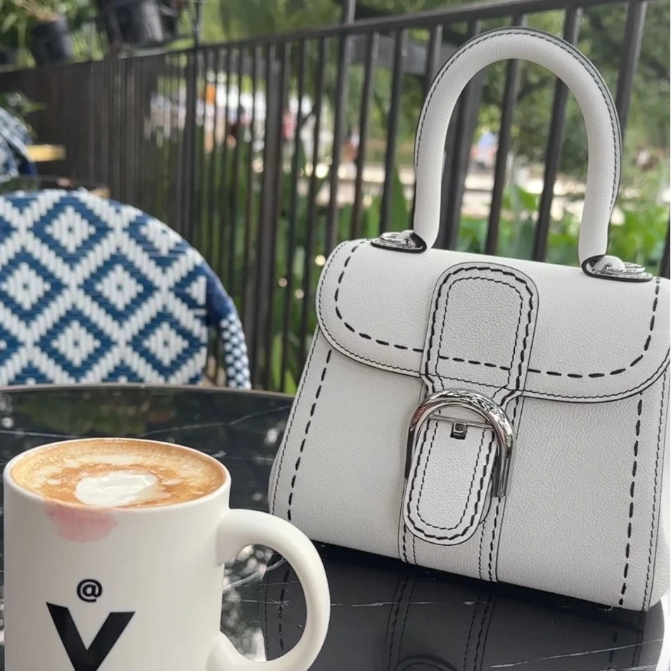 99新 Delvaux/德尔沃 蔚蓝/白色 黑色外缝线银扣 Brillant mini