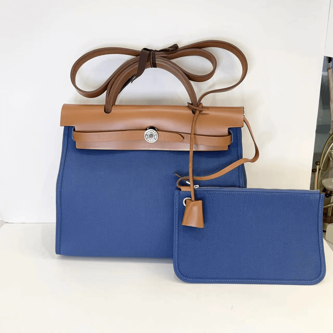 99新 Hermes/爱马仕 蔚蓝/蓝色拼棕色 herbag 31单肩包/超难买