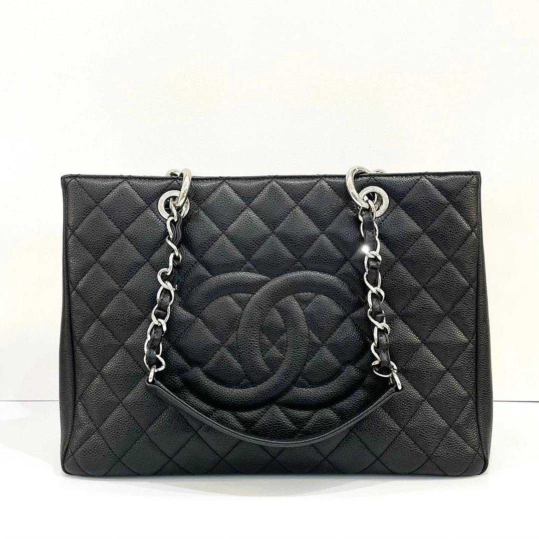 95新 Chanel/香奈儿 七姐专场/黑银 荔枝牛 GST 托特包