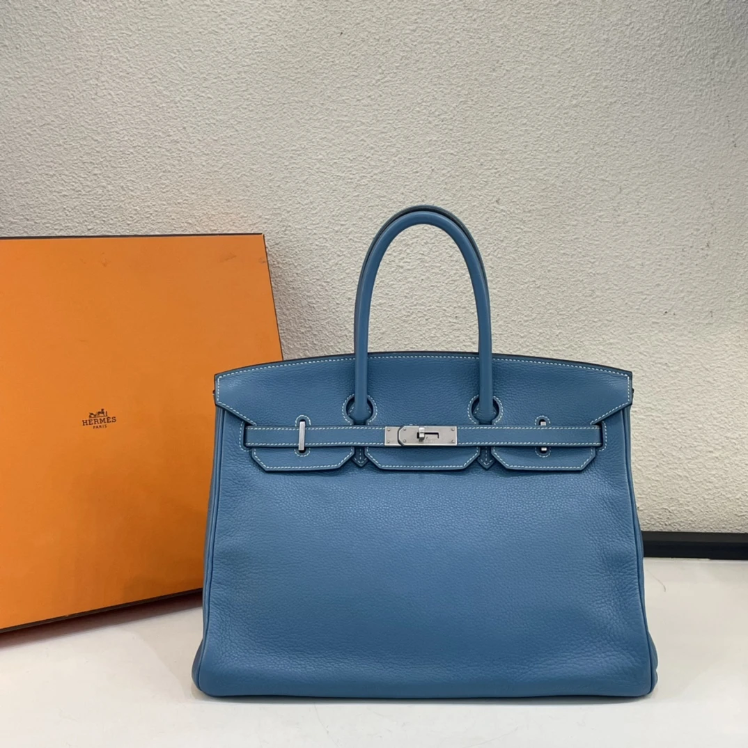 95新 Hermes/爱马仕  7姐福利/Birkin 35 牛仔蓝 银扣