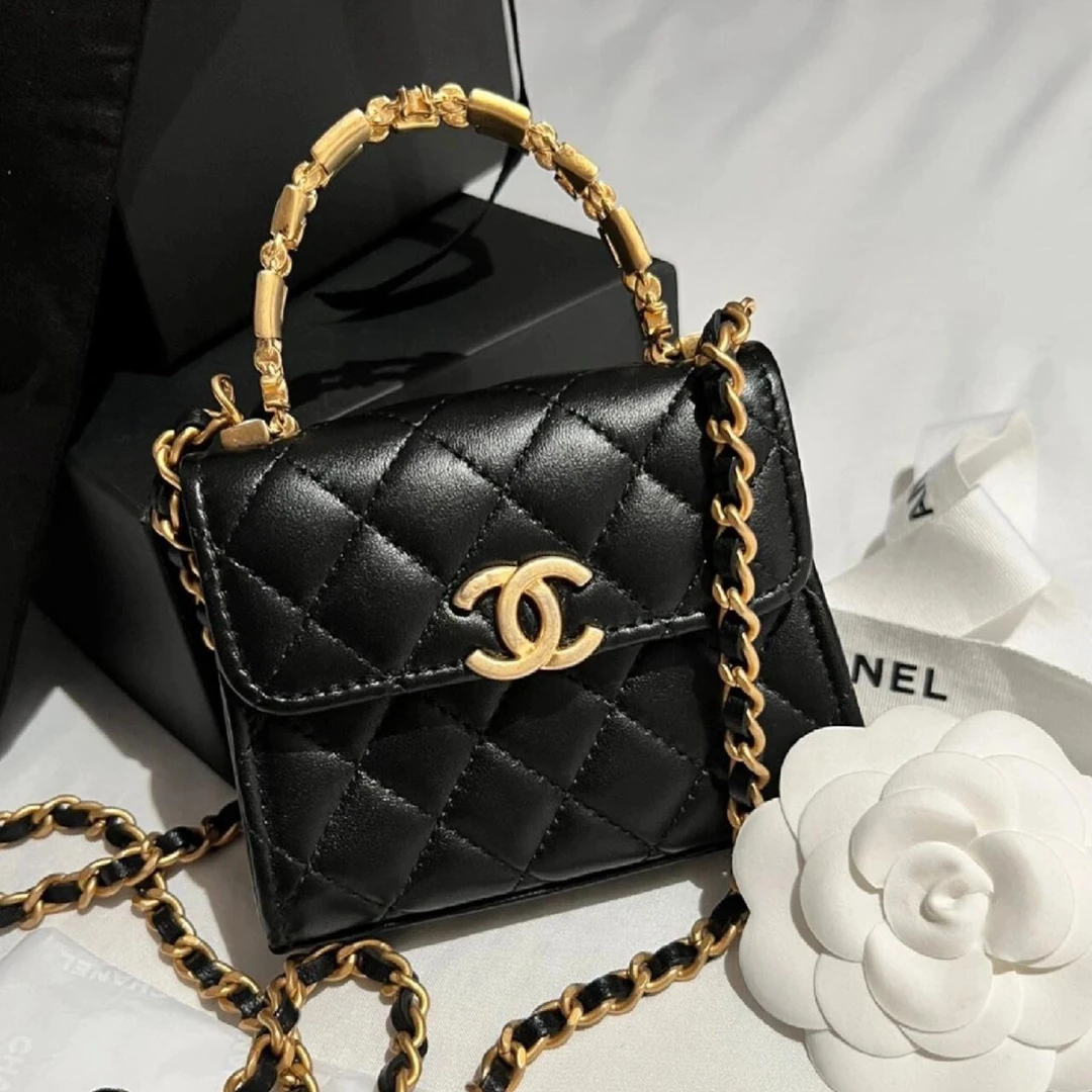 99新 Chanel/香奈儿 7姐专场/22B黑金珐琅手柄mini Kelly