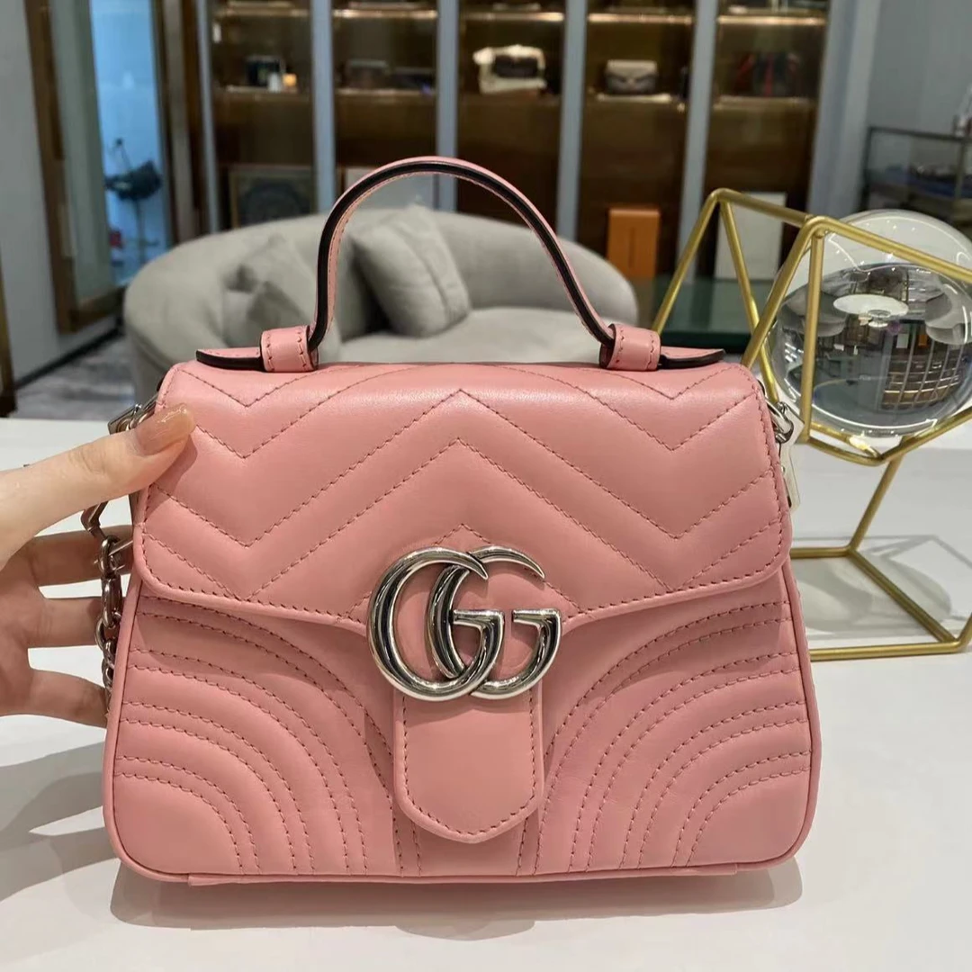 99新 GUCCI/古驰 蔚蓝/ 双G marmont 马蒙 手提包 邮差包