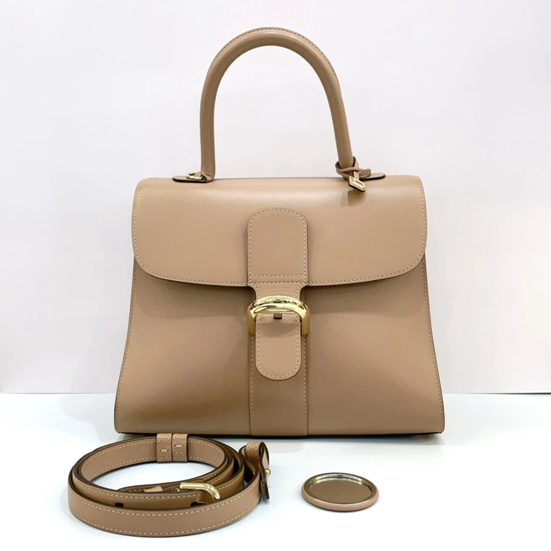 99新 Delvaux/德尔沃 蔚蓝/棕色 大号 Brillant 手提斜挎包