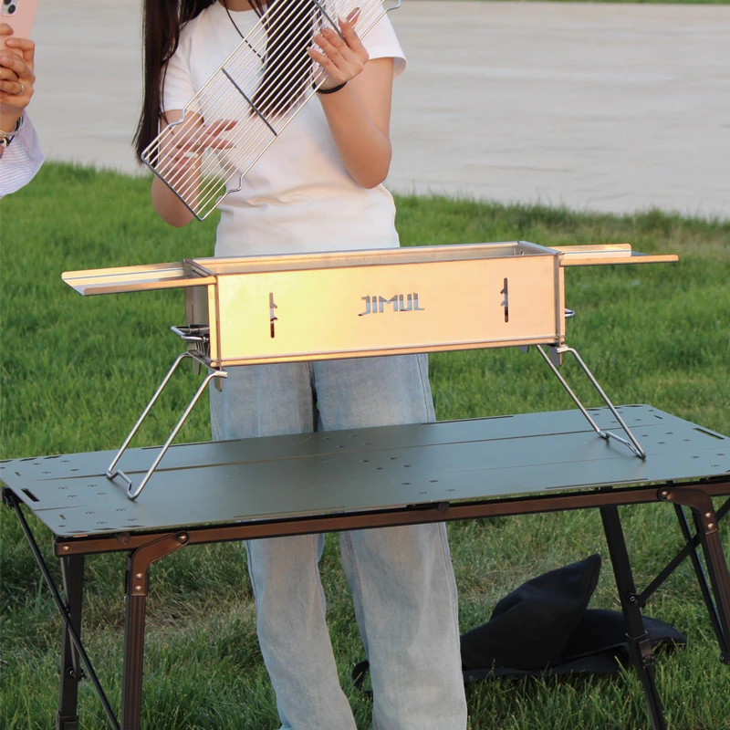 加厚不锈钢烧烤炉卡片便携式烧烤架子家用户外碳烤羊腿炉子组装