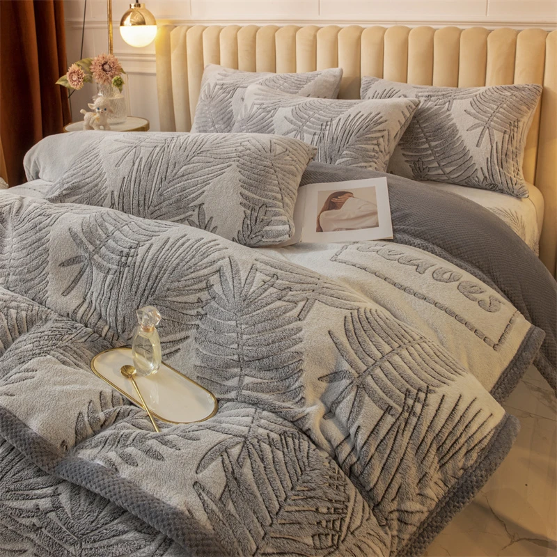 冬季加厚雪花绒床上睡语四件套牛奶珊瑚绒被套法兰绒床单笠三件套