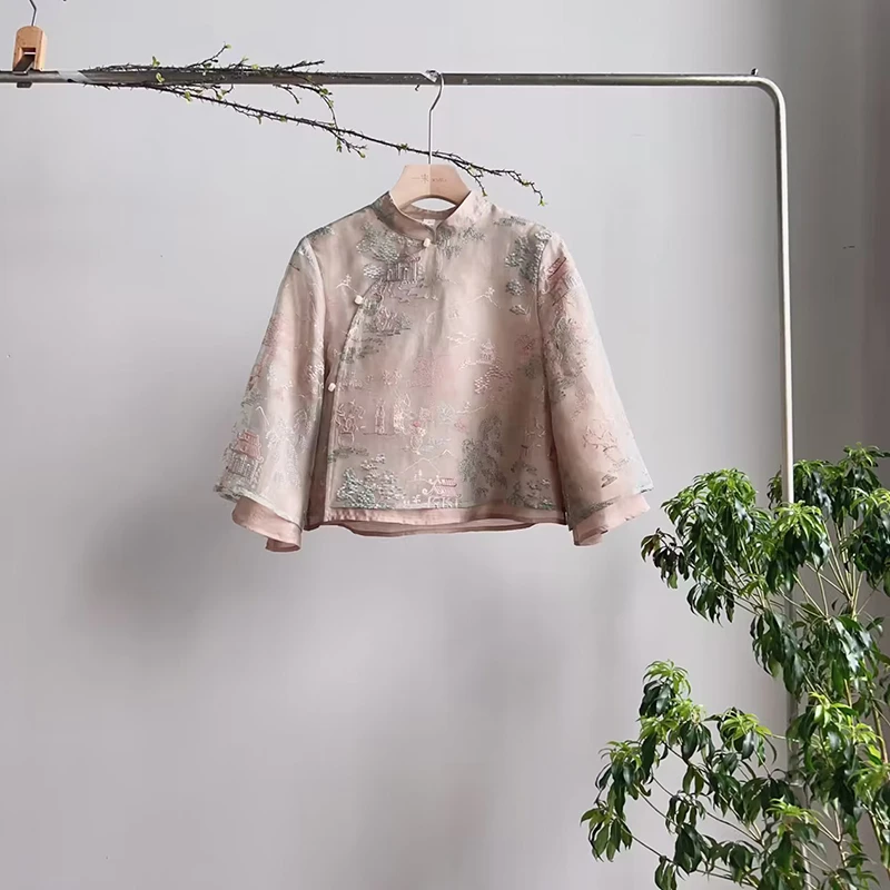 2642《故山梦揪》九分袖唐装双层时尚刺绣中国风提花常规上衣