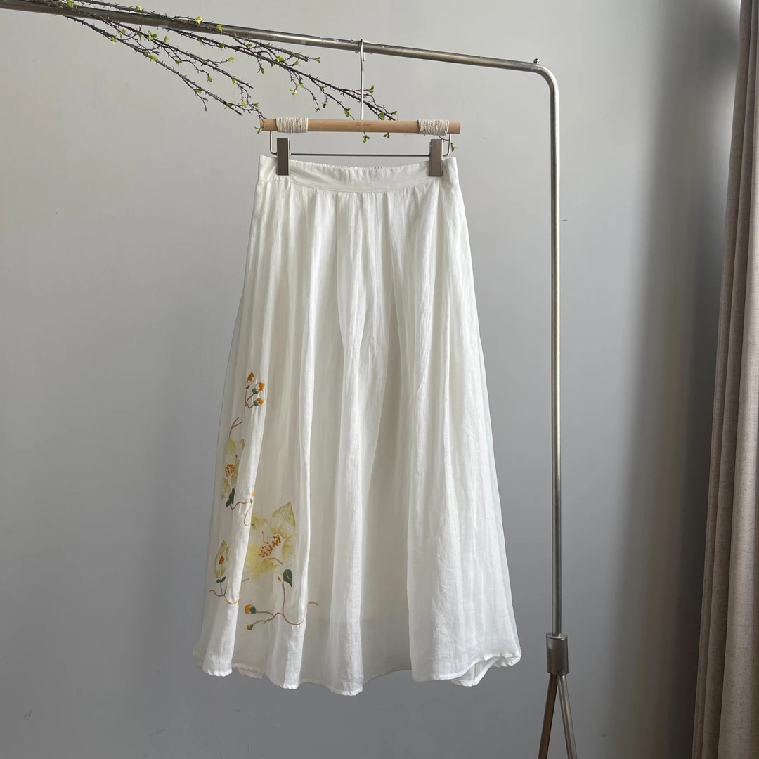 2304半裙《踏花雅》设计师春秋新款文艺淡雅百搭气质款半裙