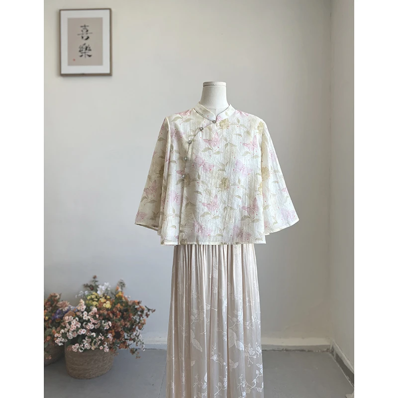 3281《雪蝶恋》原创茶艺师中国风禅意女装改良文艺上衣