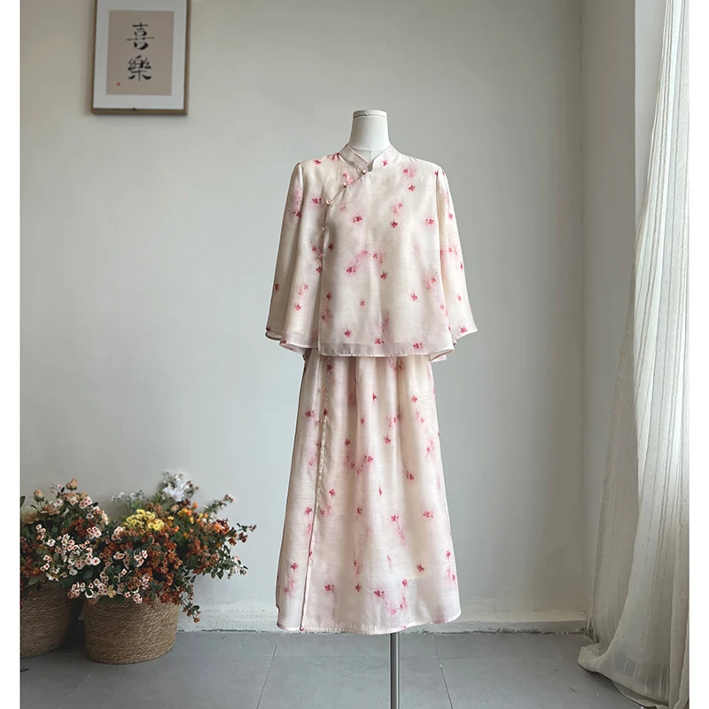 3292《江南折花雨》原创初恋少女复古国风宽松上衣A字半身裙套装