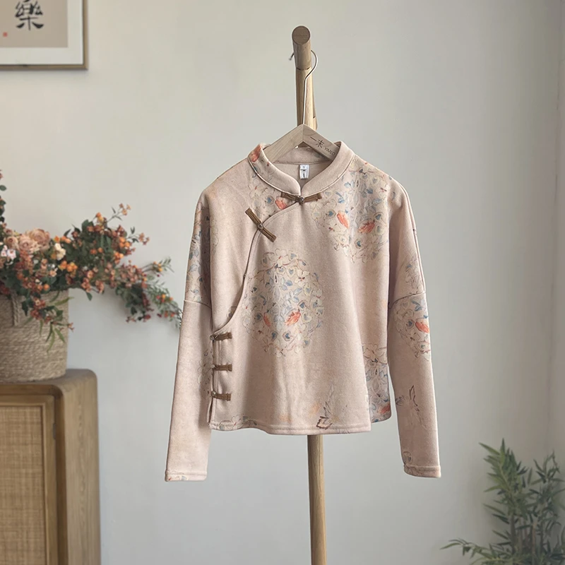 302《沐棠里》原创国风衬衫新中式针织加厚立领斜襟上衣