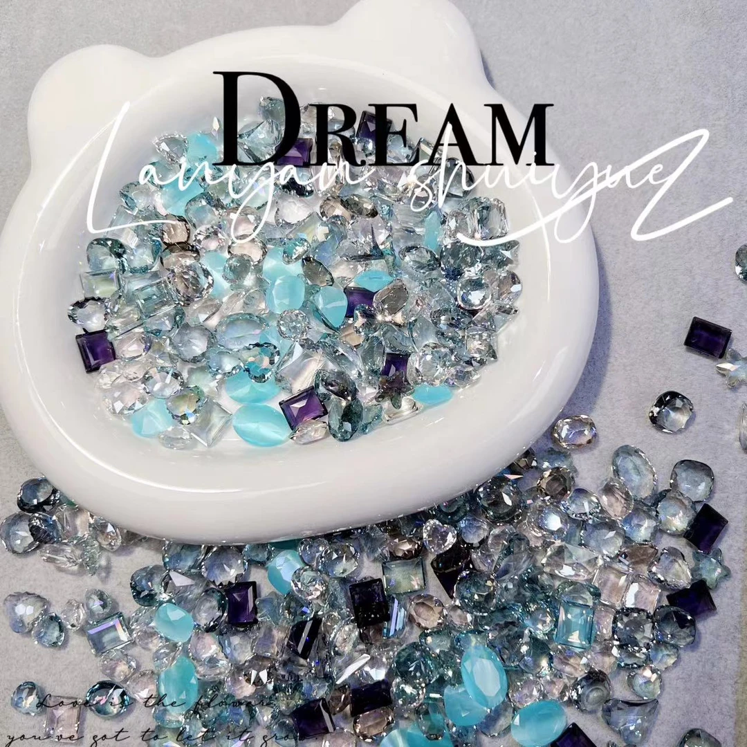 岚烟水月 猫眼混纯水晶料 超闪透色 DIY美甲钻透混合装