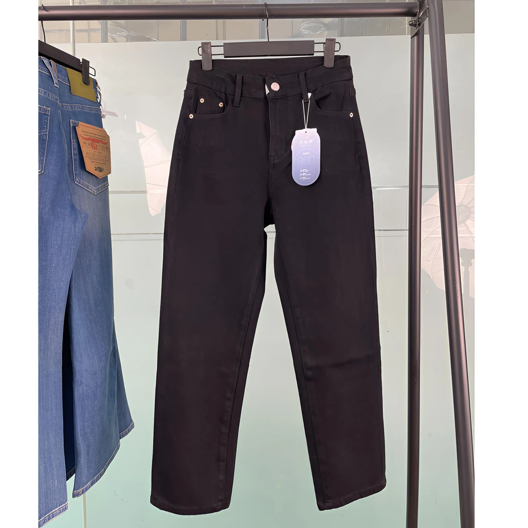 深圳南油原版6810四面弹法棍牛仔裤女黑色法棍裤