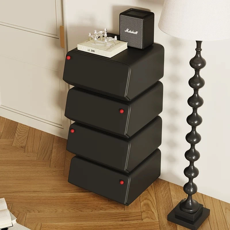 法式复古斗柜黑色轻奢实木简约沙发边柜收纳置物四斗柜卧室床头柜