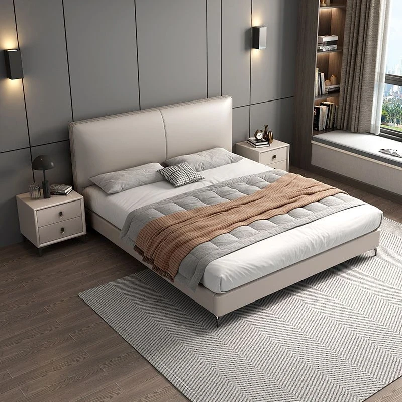 60#轻奢现代真皮床皮床主卧双人床简约1.5米1.8米储物婚床软包床