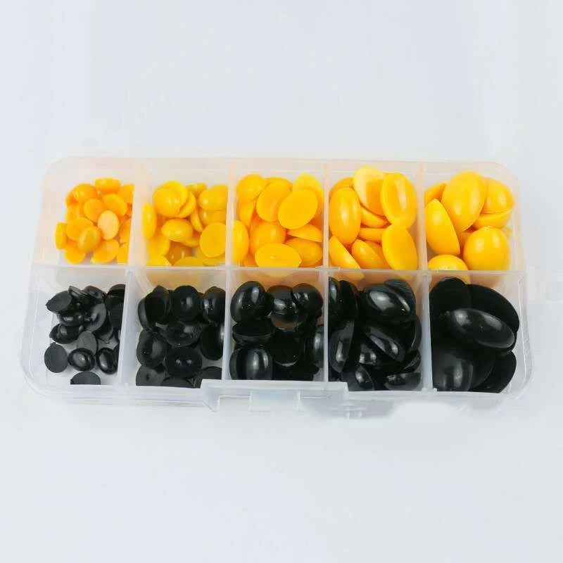 盒装塑料180装椭圆黑黄眼睛鼻子DIY平底椭圆鼻子毛绒玩具手工配件