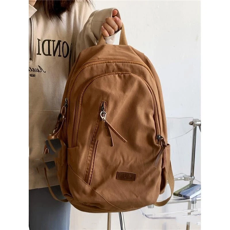 美式复古高中学生双肩包女oldschool纯色ins风大容量书包旅行背包