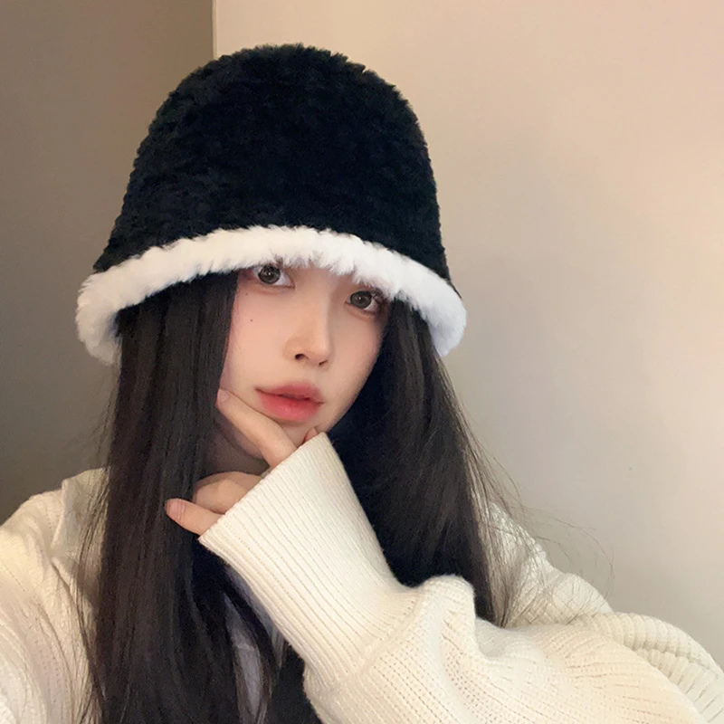 毛绒渔夫帽女秋冬2023新款显脸小针织盆帽小香风冬季保暖水桶帽子