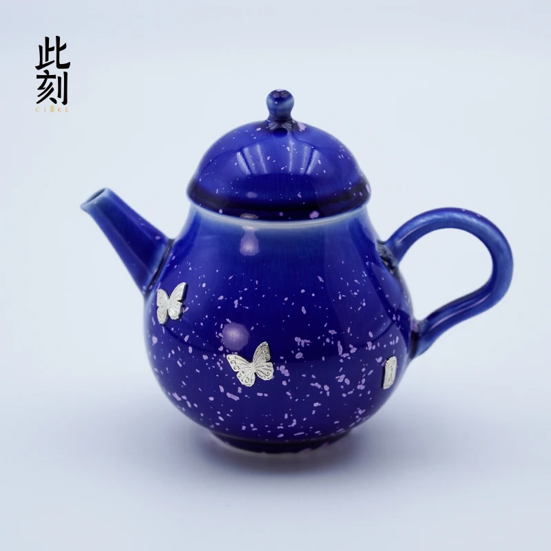 此刻茶具 星空蓝色锔钉小梨壶纯手工色(GY0003)