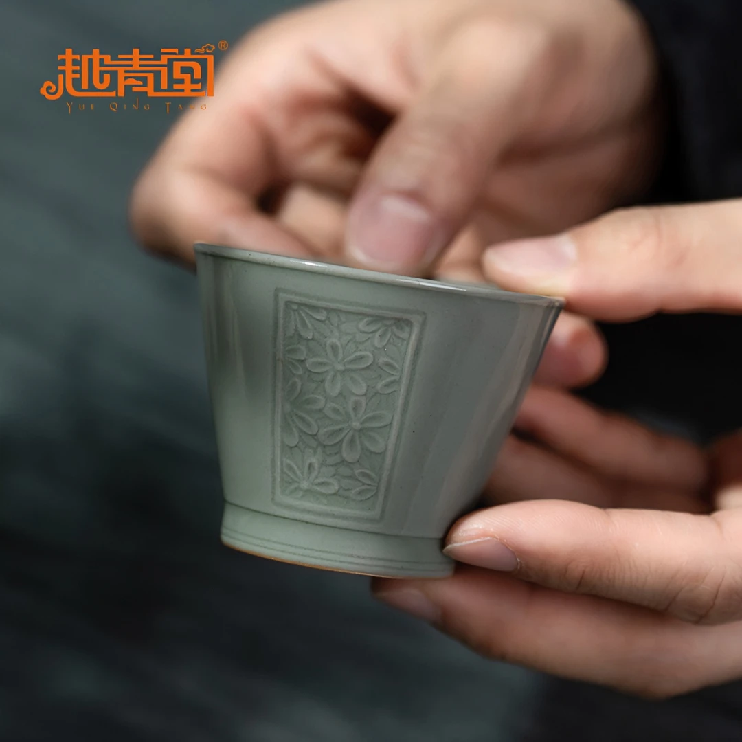 越窑青瓷手工高端中式复古越窑原矿秘色青瓷室有桂香口杯陶瓷