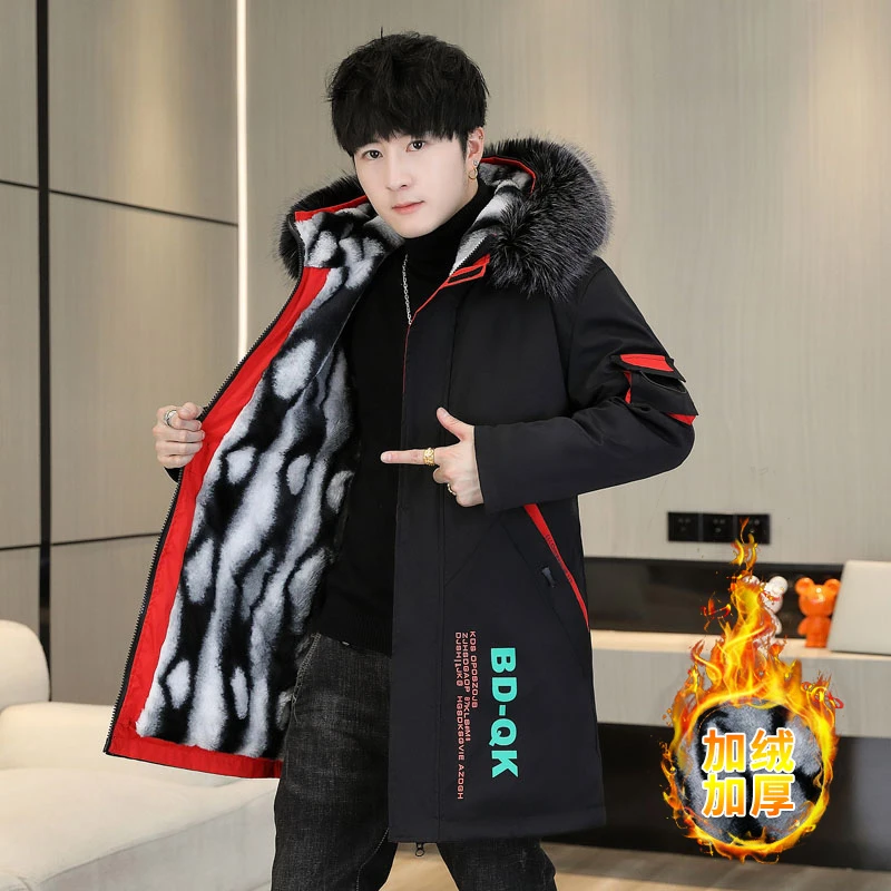 2023冬季加绒加厚棉衣中长款派克服男士外套冬装棉袄韩版潮流棉服