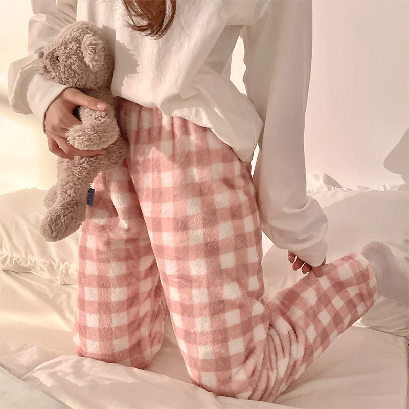 珊瑚绒保暖可外穿睡裤女秋冬款2023年法兰绒加绒加厚家居裤子单件