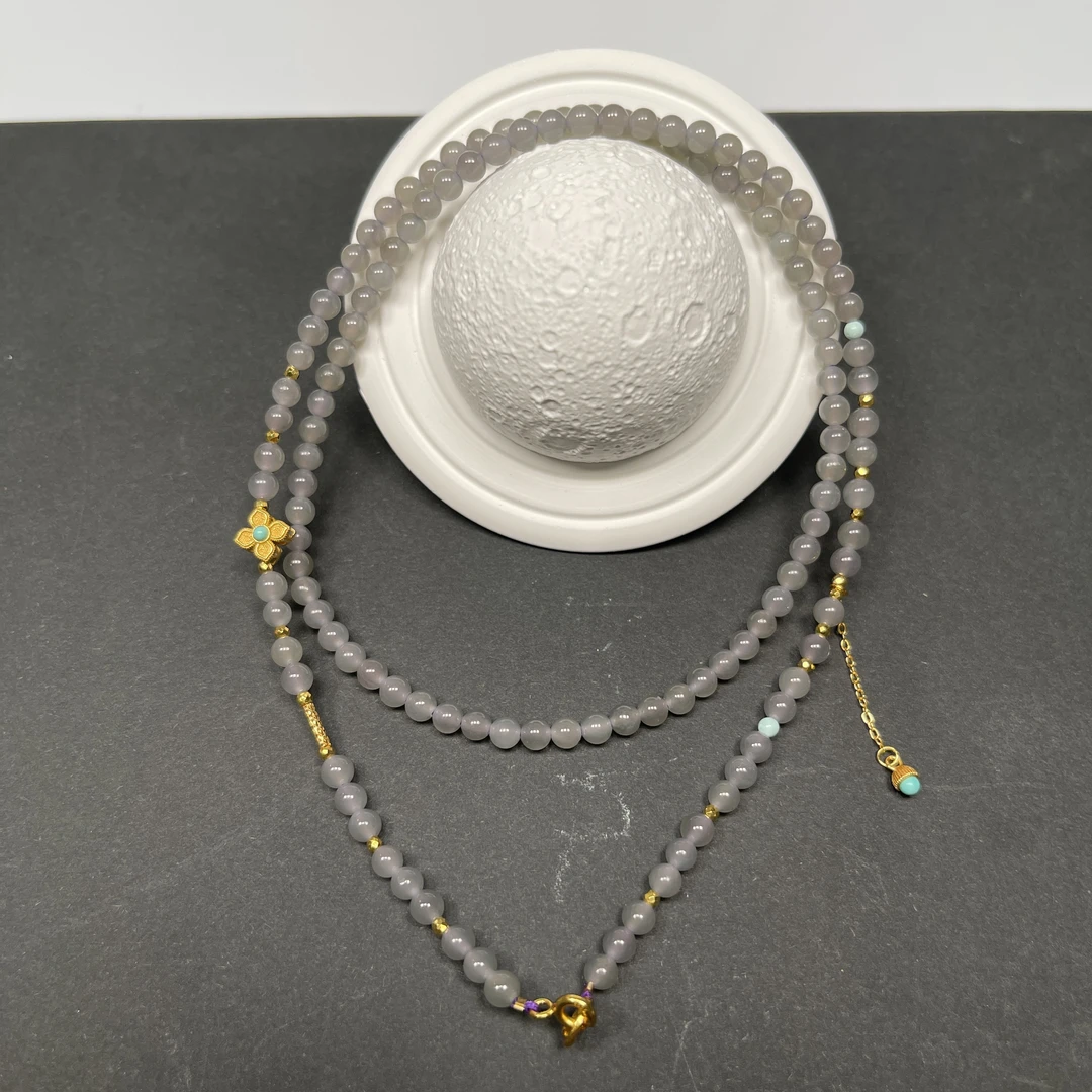 4毫米烟紫珠链55厘米百搭链和田玉项链