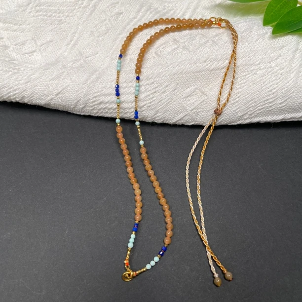 坠链均925银仿水晶 银项链糖色4毫米珠子毛衣链可调节