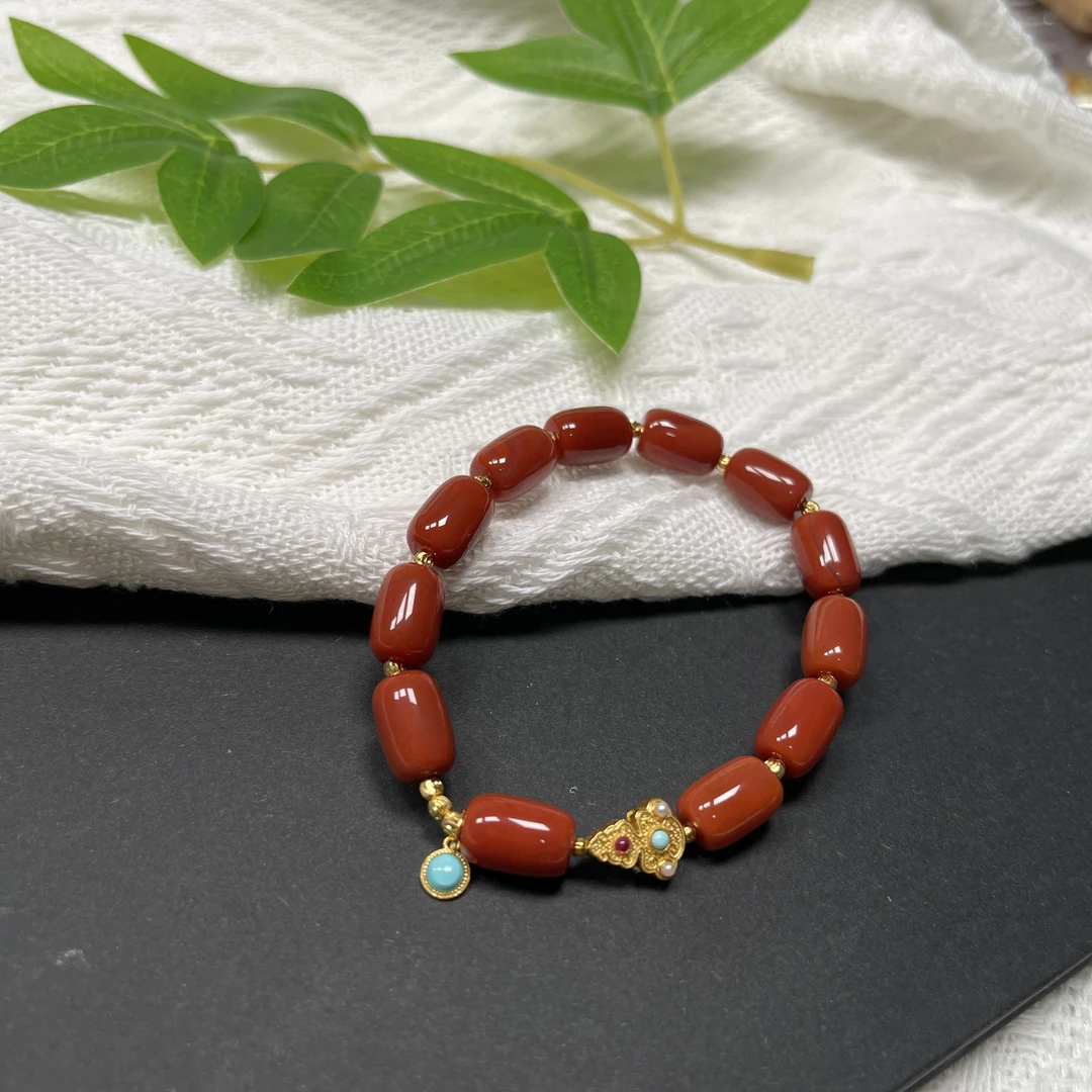 葫芦五条经松松手串南红玛瑙桶珠手串8×12嘎嘎显白