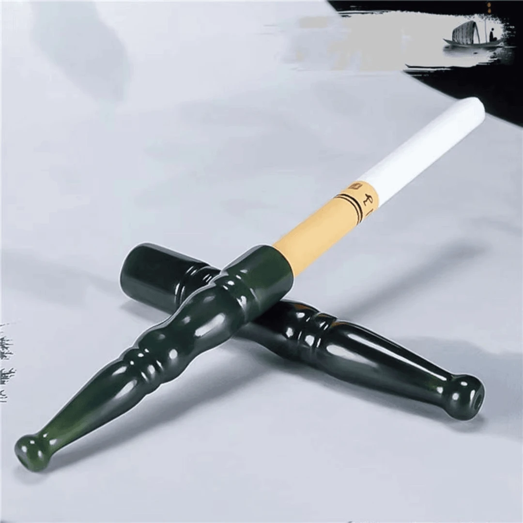 天然和田玉烟嘴青玉竹节玉石烟嘴过滤嘴塔青节节高升烟具玉石烟斗