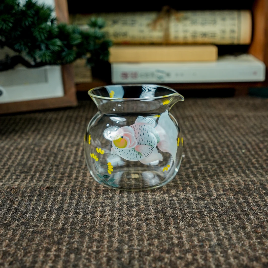 【物肆】手绘玻璃 荷花兰寿公道杯   280ml   WSS002