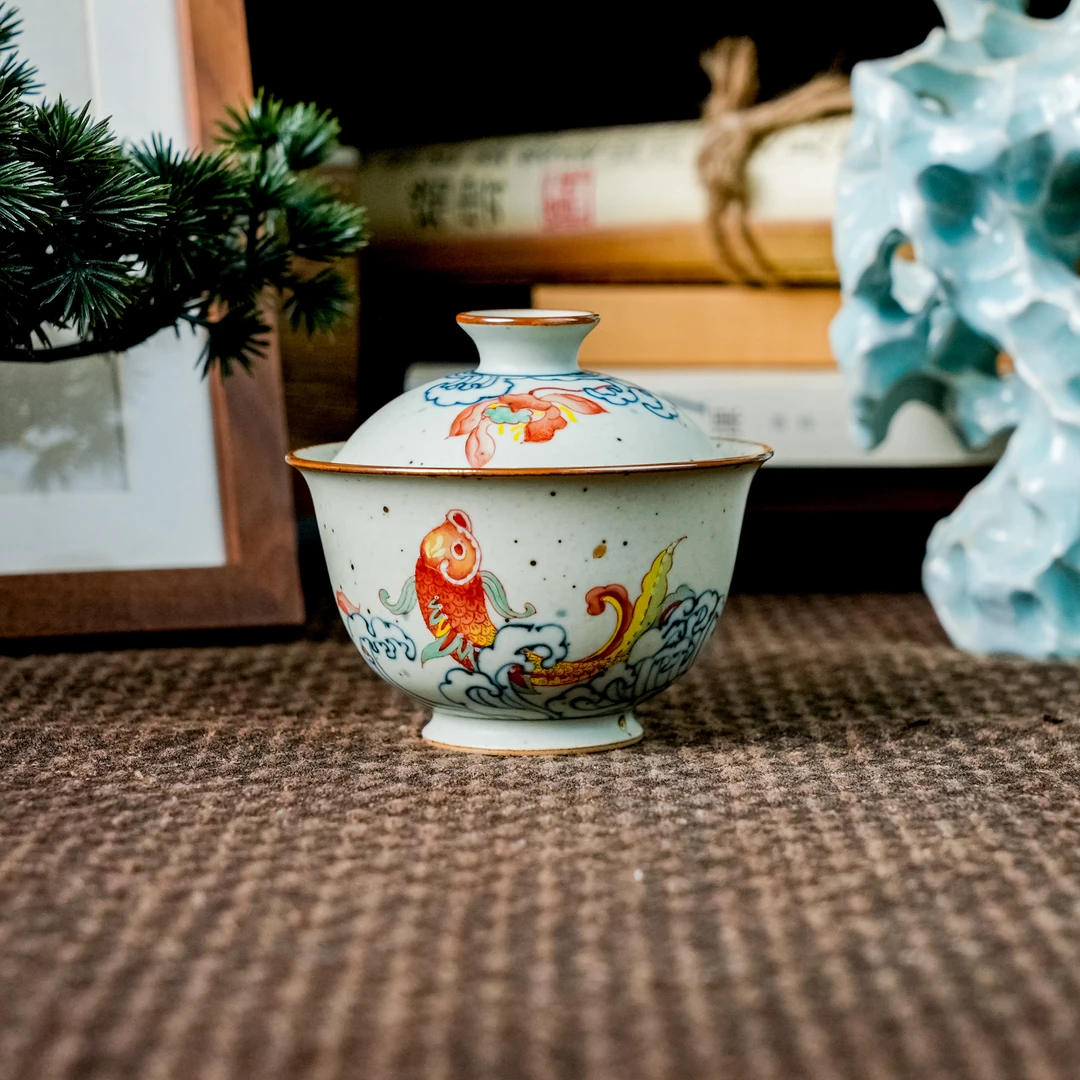 【南青】莲年有鱼盖碗125ml NQS044