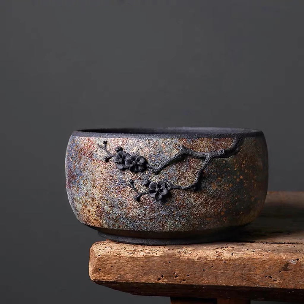 【高越】梅花建水纯手工岩矿茶洗缸大号茶盂茶渣缸（GYS047）