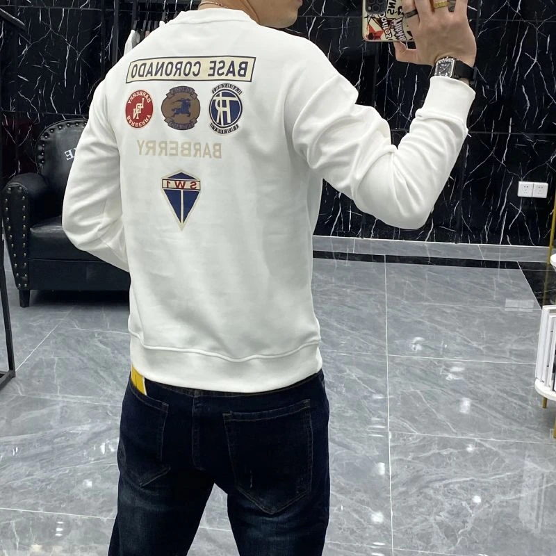 2022新款秋冬季卫衣男潮ins修身百搭圆领套头男长袖t恤打底衫加绒